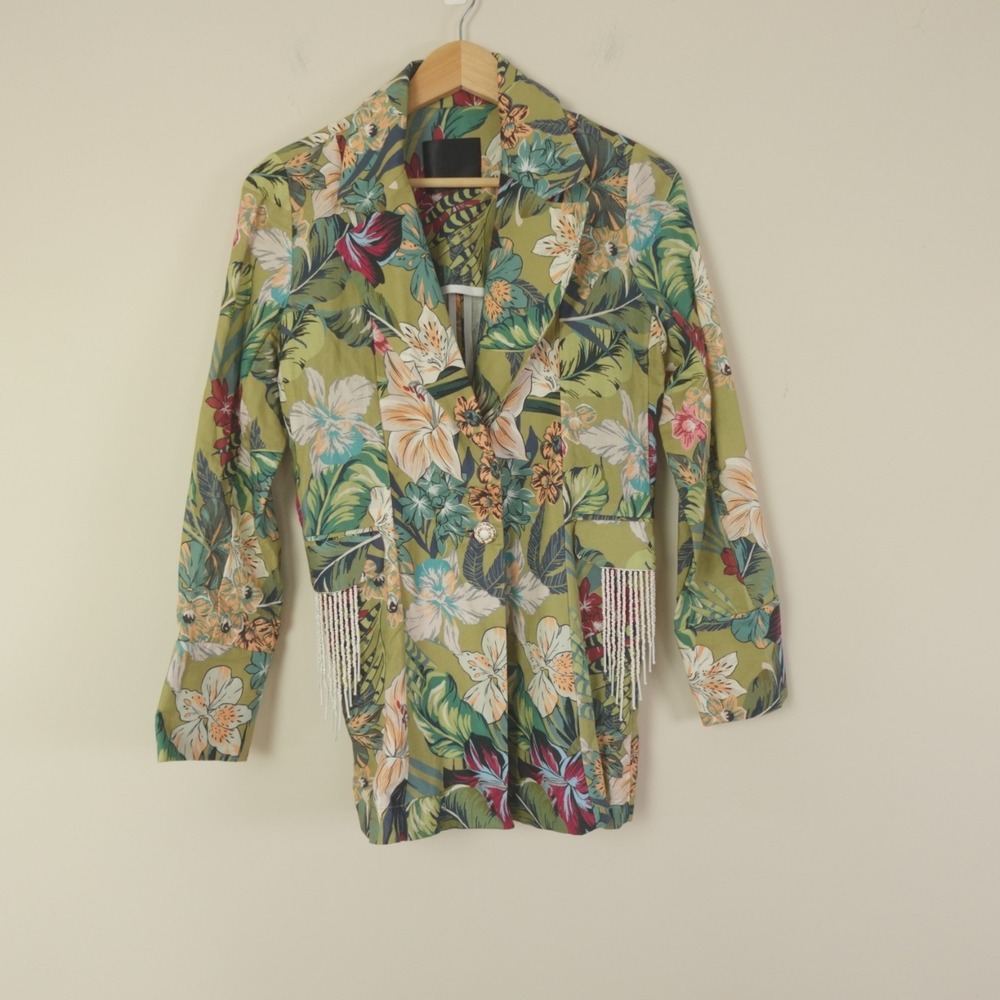 Isla and White Blazer Floral Tropical Linen Blend Resort